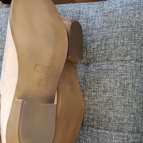 PiePieBuy Ankle Pointed Toe Low Heel Side Split Stacked Zipper Boot Beige SZ 9 - Picture 9 of 12